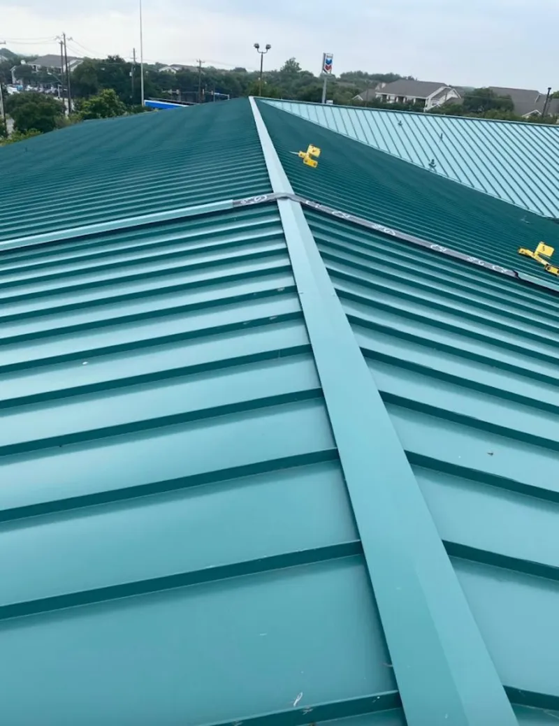 Green commercial metal roof ridge and valley for Metal Roof Repair in Rye Brook